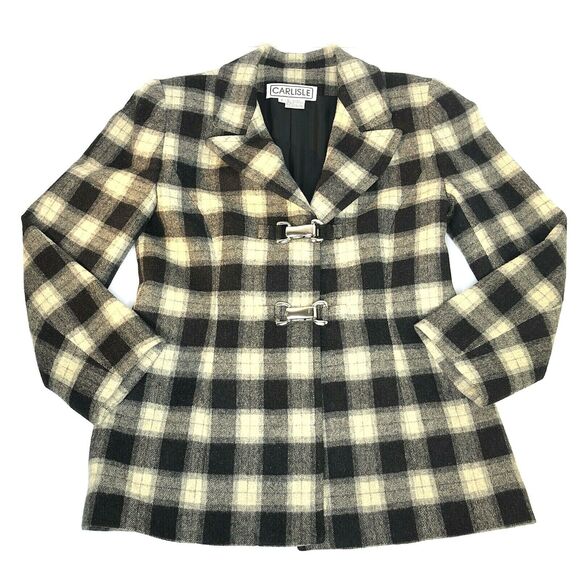 Carlisle Wool Blazer Sz 4 Plaid 90s Preppy Clueless Cher Style Toggle Closure - Picture 11 of 16